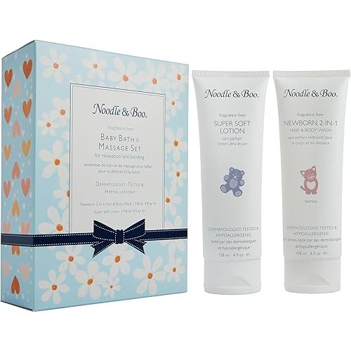 Noodle & Boo Baby Bath & Massage Gift Set – Includes 4 oz Newborn Hair & Body Wash & Super Soft Lotion, Hypoallergenic, Pediatrician-Tested, Dermatologist-Tested for Delicate and Sensitive Baby Skin