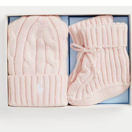 Cable-Knit Cotton Beanie & Bootie Set