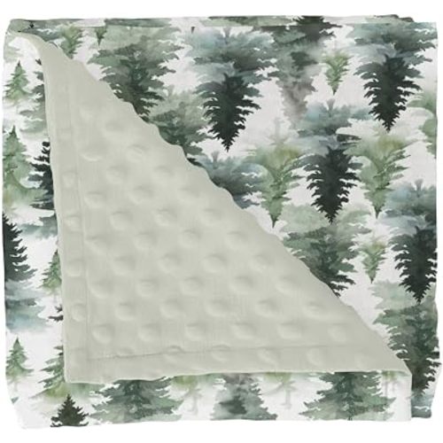 Watercolor Green Pine Trees Baby Blankets for Girl Boy Gender Neutral Trees Soft Mink Dotted Backing Double Layer Swaddle Blanket Winter Pines Landscape Nursery Bed Throws for Newborn Toddler 30x40