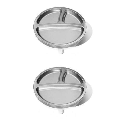 Avanchy Baby Plates with Suction – Stainless Steel Divided Plates for Toddlers, BPA-Free, Dishwasher Safe, Unbreakable, Non-Toxic, 100% Silicone Suction – 2 pack Pink