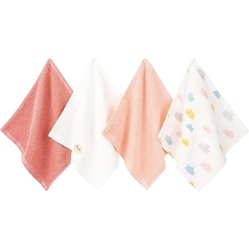 BEBE FAVOUR 4 Pack Baby Washcloths 100% Cotton Soft and Absorbent Terry Wash Cloths for Sensitive Skin Face Hand Body Burp Rag Wipes Essentials for Newborns Infants Toddlers Girls Boys