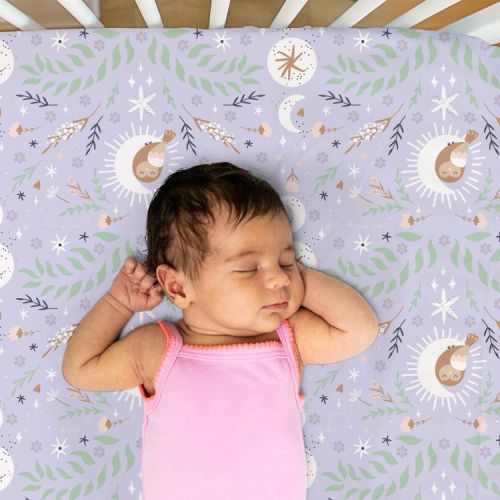 The Peanutshell Purple Floral Moon Celestial Microfiber Fitted Crib Sheets for Baby Girl, 4 Pack Set