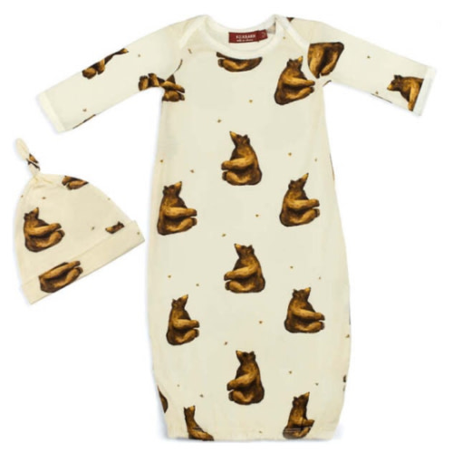 Honey Bear Bamboo Newborn Gown & Hat Set - Milkbarn Kids Sleepwear | Maisonette