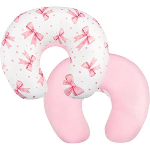 Nursing Pillow Cover 1 Pack, Breastfeeding Pillow Cover for Baby Girls Boys, Soft Stretchy Nursing Pillowcase for Infant Newborn, Removable Slipcover for Nursing Pillows, Pink Bow(Only Cover)