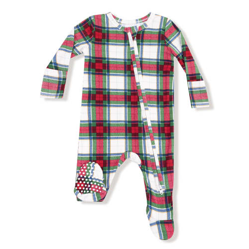 2-Way Zip Footie, Holiday Plaid