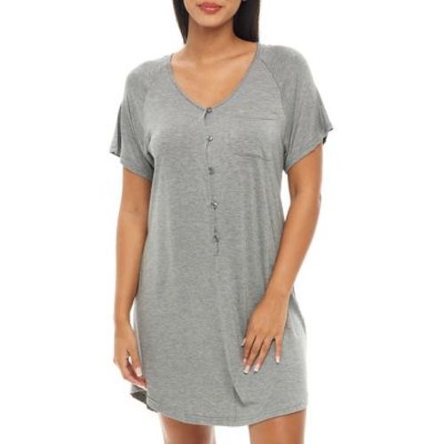 ADR Womens Soft Knit Short Sleeve Nightgown, Button Down Night Shirt Pajamas Dark Heathered Gray Medium