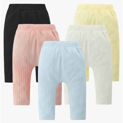 Fullfamous Baby and Toddler Girl's 5 Pack Cotton Ribbed Pull On Pants Leggings 0-4 Years