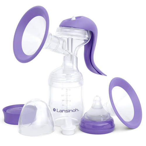 Lansinoh Manual Breast Pump, Hand Pump with Comfortable Flange, Includes 5oz Baby Bottle with Slow Flow Nipple, Breastfeeding Essentials