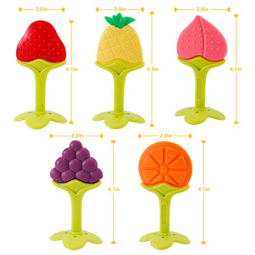 NASHRIO Teething Toys Pack of 5 - Silicone BPA Free Natural Organic Freezer Safe Teethers, Soft & Textured - Shower Gift