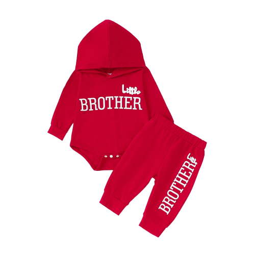 KIMI BEAR Newborn Baby Boys Outfits 3-6 Months Long Sleeve Letter Hooded Romper Top Pants 2PCS Pant Sets Fall Winter Red