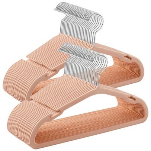 50-Pack Kids Velvet Hangers, 14x8 Inch Non-Slip Children's Hangers with Wide Shoulder Notches & Swivel Hook, Space-Saving Closet Organizers, Pink