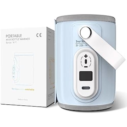 Elfzone Portable Baby Bottle Warmer - 40-50 Degrees Adjustable - Smart Travel Bottle Heater for Breastmilk Milk Water, Fast Milk Warmer for Baby, Blue, 40-50℃ Adjustable