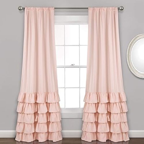Lush Decor Allison Ruffle Light Filtering Window Curtain Panels Pair 40" W x 95" L Blush - Coquette Curtains for Bedroom - Drapes - Ruffle Curtains Kids