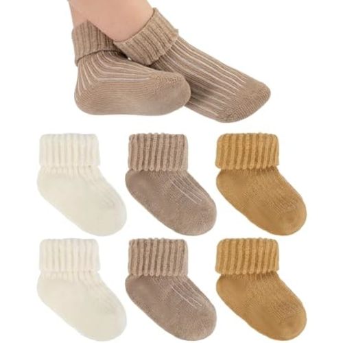 6 Pairs Baby Wool Socks Soft Winter Warm Thick Toddler Boys Girls Turn Cuff Thermal Crew Socks for Infant Little Kids