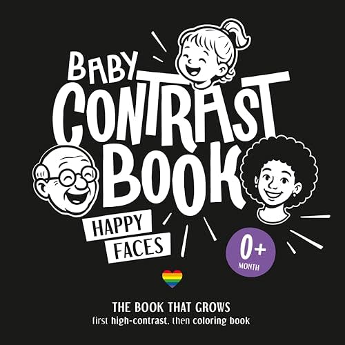 Baby High-Contrast Book HAPPY FACES – A Montessori-inspired black & white high-contrast book that grows with your child.: High-contrast images for ... inspired by Montessori and The Wonder Weeks Paperback – July 10, 2025