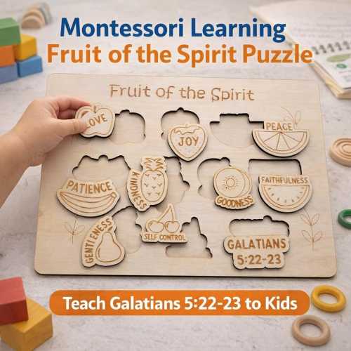 Fruit of the Spirit Montessori Wooden Puzzle | Christian Learning Toy | Educational Board