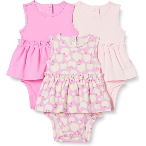 Amazon Essentials Baby Girls' Sleeveless Bodysuit Dress, Pack of 3