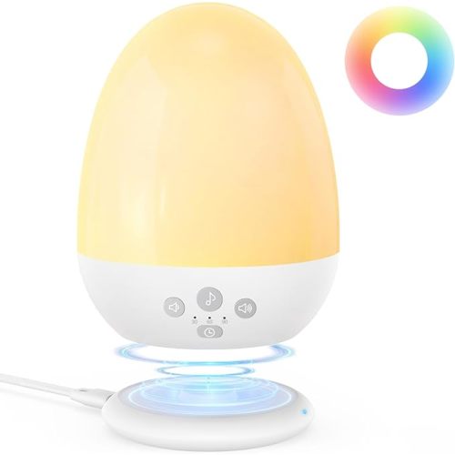 JolyWell Night Light for Kids, Baby Night Light with Sound Machine, RGB Egg Night Light for Nursery, Stepless Dimming, Touch Control, Night Lamp for Kids Bedroom, Safe & Harmless, Eye-Caring