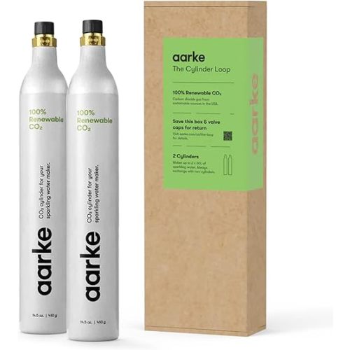 Aarke CO2 Refill Cylinder, Compatible with All Aarke Carbonator Soda Machines & Most Soda Machines, Makes Up to 120L of Carbonated Water (2-Pack)
