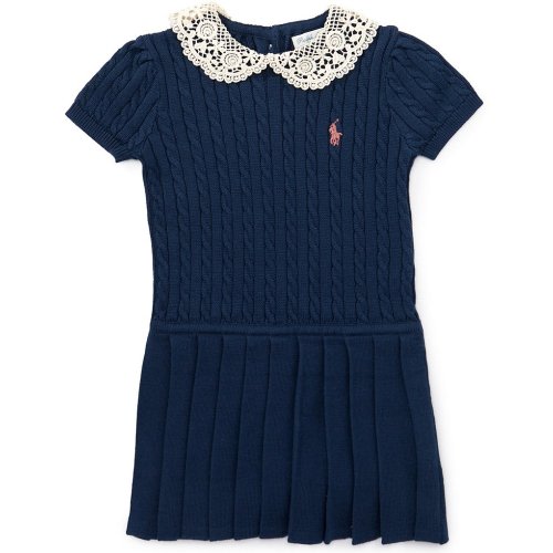 Ralph Lauren Baby Girls Short-Sleeve Mini-Cable Drop-Waist Sweater Dress