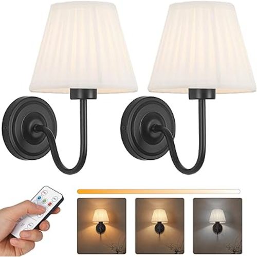 Black Wireless Wall Sconce Set of 2, Battery Operated Wall Sconce Lights with 3 CCT Color & Dimmable Magnetic Bulb and Remote, Rechargeable Wall Decor Lamp for Bedroom Living Room Hallway..