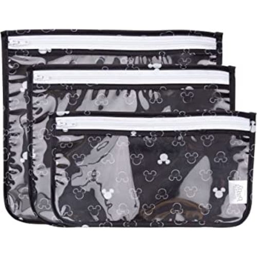 Bumkins Disney Travel Bag, Toiletry, TSA Approved Pouch, Zip Bag, Quart Size Airline Compliant, Clear-Sided, Baby, Diaper Bag Organization, Accessories, Packing, Set of 3 Sizes, Mickey Mouse Icon
