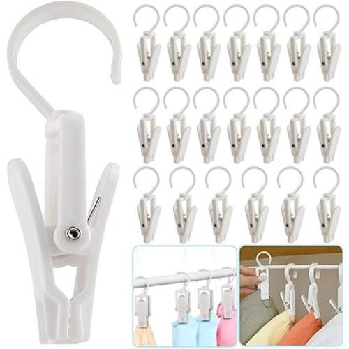 VinBee 20 PCS Laundry Hooks with Clips Super Strong Plastic Home Travel Swivel Hanging Hanger Closet Organizer Clamps Socks Boot Bras Towels for Bathroom Wardrobe Kitchen Office - 4.3 Inches (White)