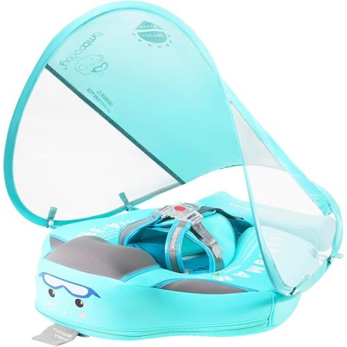 Baby Floats for Pool with Canopy Removable UPF 50+ UV Sun Protection Canopy，Mambobaby Infant Pool Float Non Inflatable Soft Skin-Friendly Leather Material Infant Swim Float 3-24 Months (Green)