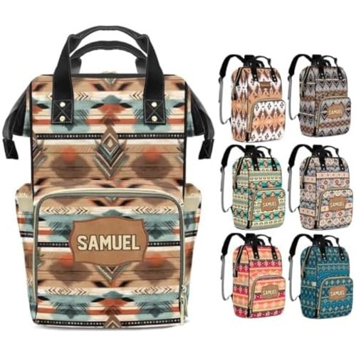 Custom West Cowboy Diaper Bag with Name for Baby Girl Boy, Personalized Baby Diaper Bag Waterproof Large Capacity Daypack 7 Option