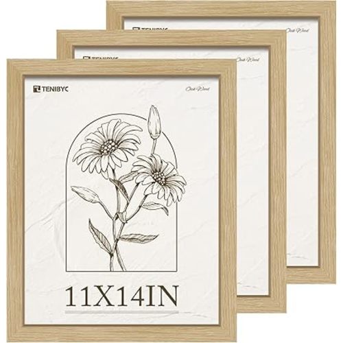 11x14 Picture Frame 3 Pack, Light Oak Photo Frame with HD Tempered Glass, Natural Wood Grain, Table or Wall Display
