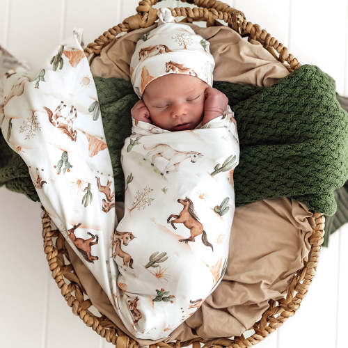 Wild Horses Organic Jersey Wrap & Beanie Set | Snuggle Hunny