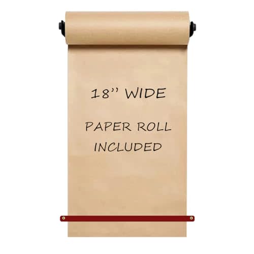 18" Kraft Paper Dispenser Wall Mount, Butcher Paper Dispenser Ideal for Home Office with 30 Meter Kraft Roll (Black Wall Mount Brown PU Leather Strap) (18")
