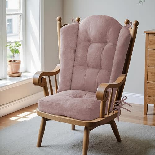 Wingback Rocking Chair cushion - Large Adirondack Chair Cushions, High-Density Sponge, Comfortable Chenille Indoor Rocker Pads with Ties, 2 Pcs Sets Seat Cushion & Back Cushion, Pink | Medium