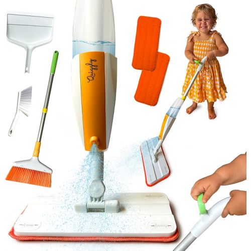 Toddler Toy Cleaning Set - Spray Mop, Broom, Dustpan, for Kids 3-5