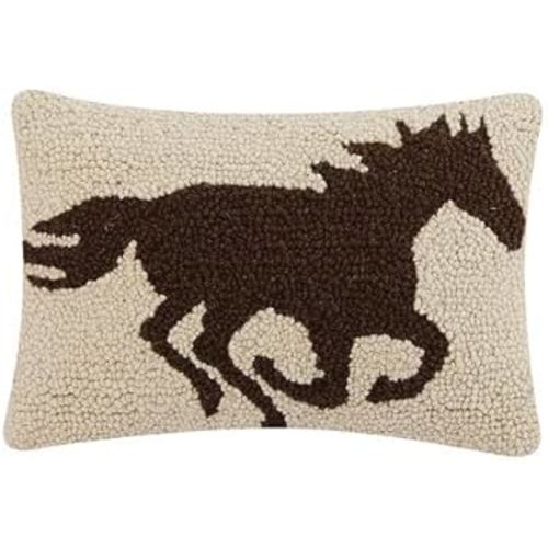 Peking Handicraft Racehorse Brown Silouette, Hook Pillow, Wool and Poly Velvet