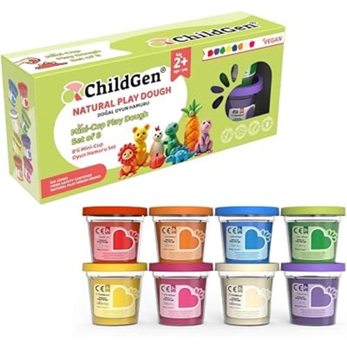 ChildGen Mini Cup Play Dough Set – 8 Pack, Non-Toxic, Natural Sensory Dough for Kids & Toddlers – Montessori Creative Play, Fine Motor Skills, Travel-Friendly Craft Set