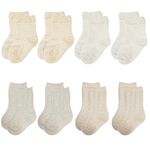 Baby Socks 8-Pack, Infant to Toddler Crew Socks, Soft Breathable Cotton, Reinforced Toe & Easy-On Design