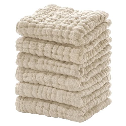 Looxii Muslin Baby Washcloths 6 Pack, 100% Cotton Baby Wash Cloths for Baby Face Body, 12x12 inches Large Soft Absorbent Face Towels for Newborns