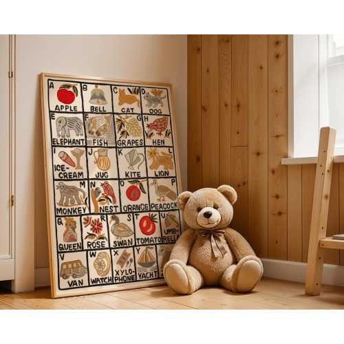 Vintage Alphabet Poster: ABC Animal Learning Chart, Nursery Decor
