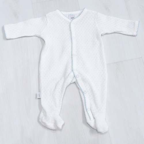 Paty Footie- White with Blue Trim – Littles on 5th