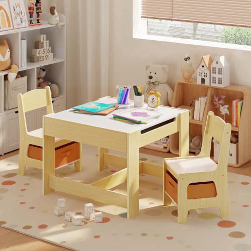 Asofer Kids' Table and Chairs Set, Removable Desktop, Storage