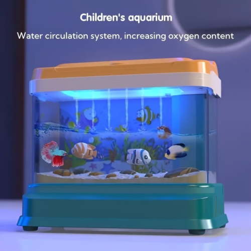 Baby Aquarium Toy - Electric Fake Fish Tank Set with 2 Fishing Rods, Music & LED Lights | Interactive Small Fish Tank Play Set for Toddlers - Perfect Gift for Boys & Girls