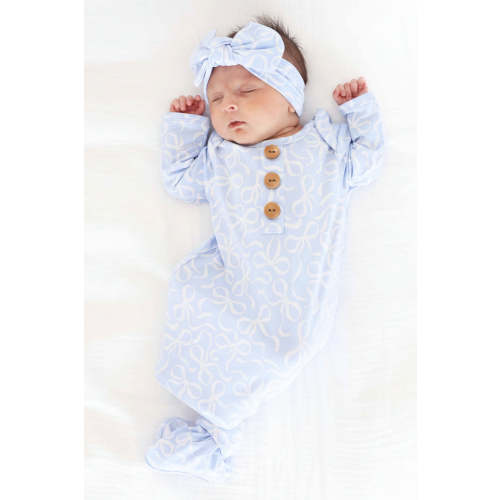 Blue-tiful Bows Newborn Baby Knot Gown & Hat Set