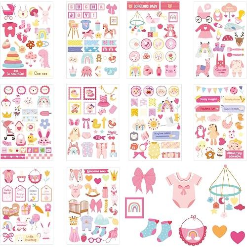 10 Sheets Baby Girl Scrapbook Stickers, Baby Scrapbooking Stickers Supplies