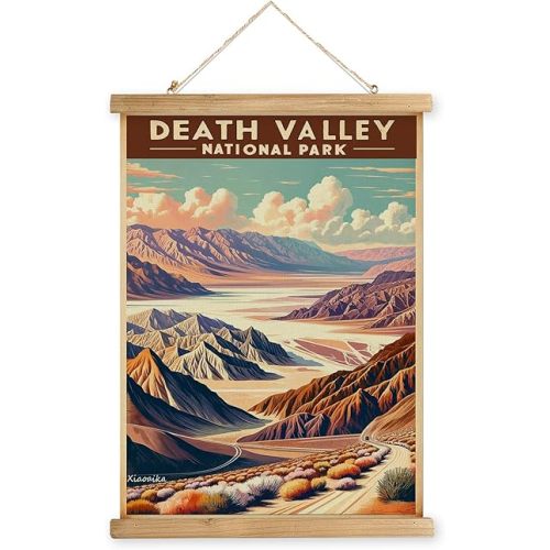 XIAOAIKA Vintage Death Valley National Park Travel Poster with Wooden Scroll Frame – Holiday Decoration or Gift for Living Room, Bedroom, Office Wall Decor, Retro Art Print 16 x 23 Inches