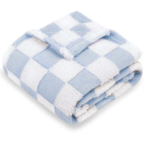 Checkered Baby Blanket for Boys Plaid Baby Blue Soft Fluffy Fuzzy Blankets with 3D Chessboard Grid, Warmer Comfort Reversible Lightweight Bed Blanket for Toddlers Infant or Newborn 30 x 40 Inch