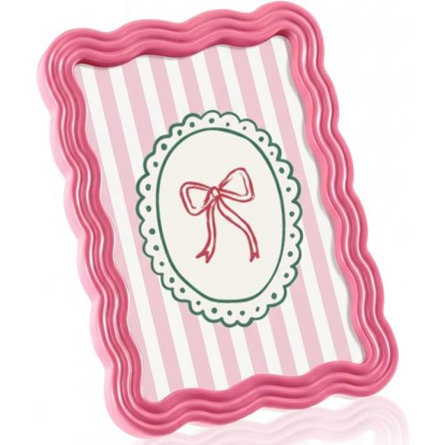 5 x 7 Colorful Scalloped Picture Frame Scallop Edges Maximalist Decorative Picture Frames with Glass Front Wavy Trim Art Tabletop Wall Hanging, Gift for Whimsical Christmas Home Decor