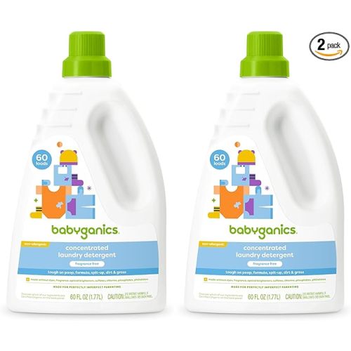 Babyganics 3X Baby Laundry Detergent,HE compatible,Stain-Fighting,Fragrance Free,60 Fl Oz,(Pack of 2)