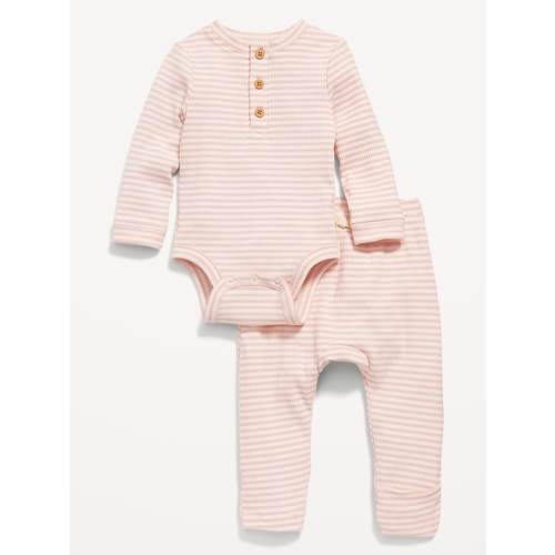 Unisex 2-Piece Rib-Knit Henley Bodysuit and Leggings Layette Set for Baby