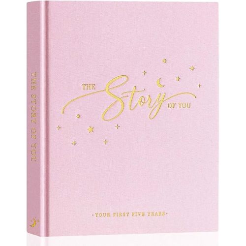 Lanpn Baby Memory Book - Linen Baby Book Memories Keepsake - The Story of You - Newborn Baby First 5 Year Journal Scrapbook Photo Book Milestone Album for Boy Girl New Parents (Pink, 154 Pages)